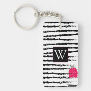 Monogram roze Cactus patroon Sleutelhanger