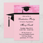 Monogram Roze Camouflage Afstudeerfeest Uitnodigen Kaart (Voorkant / Achterkant)