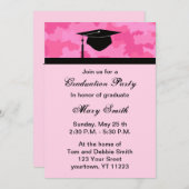 Monogram Roze Camouflage Afstudeerfeest Uitnodigen Kaart (Voorkant / Achterkant)