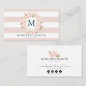 Monogram Roze Cherry Blossom Wreath Visitekaartje (Voorkant / Achterkant)