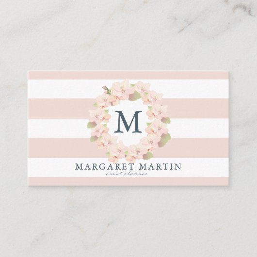 Monogram Roze Cherry Blossom Wreath Visitekaartje (Voorkant)