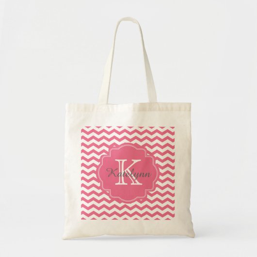 Monogram Roze Chevron Zigzag Custom Canvas tas (Voorkant)