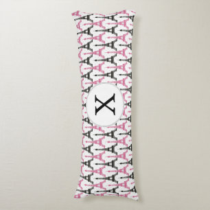 Monogram roze chique eiffeltoren patroon lichaamskussen