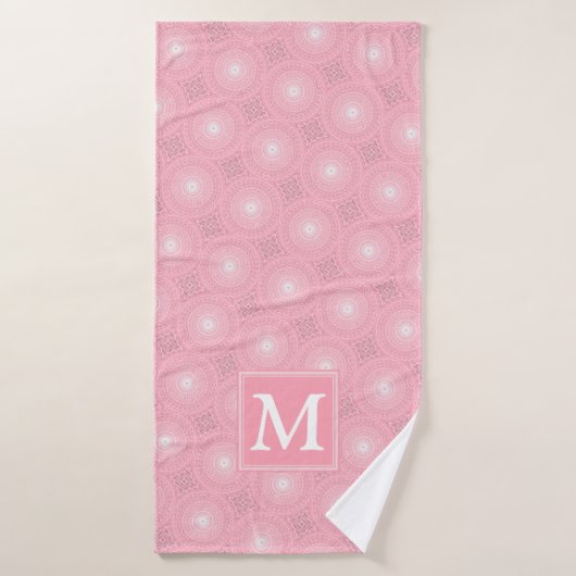 Monogram roze cirkels patroon badhanddoek (Badhanddoek)