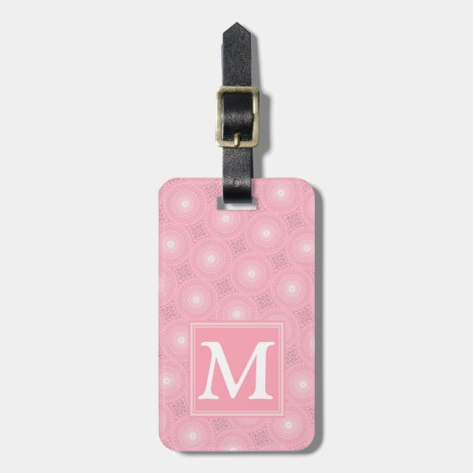 Monogram roze cirkels patroon bagagelabel (Voorkant verticaal)