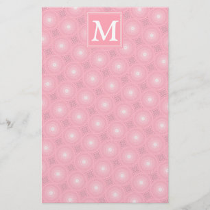 Monogram roze cirkels patroon briefpapier