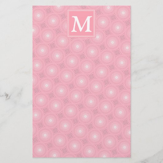 Monogram roze cirkels patroon briefpapier (Voorkant)