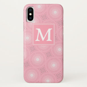Monogram roze cirkels patroon iPhone x hoesje
