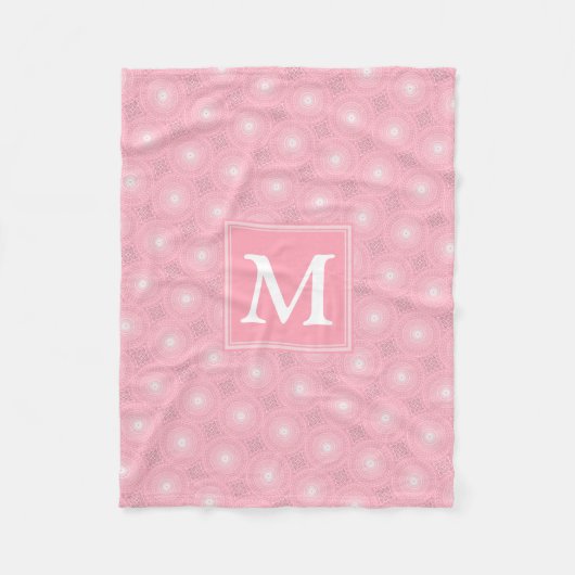 Monogram roze cirkels patroon fleece deken (Voorkant)