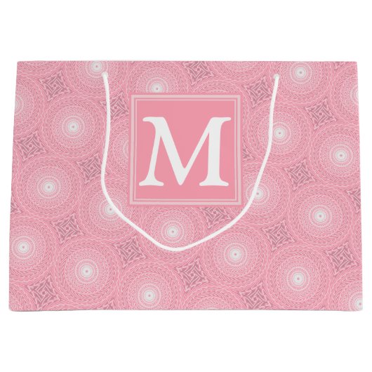 Monogram roze cirkels patroon groot cadeauzakje (Voorkant)