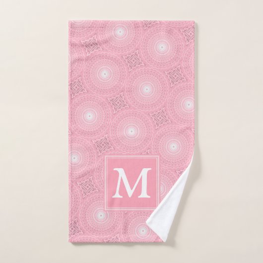 Monogram roze cirkels patroon handdoek (Handdoek)