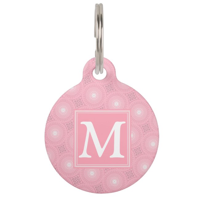 Monogram roze cirkels patroon huisdierpenning (Voorkant)