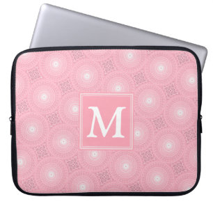 Monogram roze cirkels patroon laptop sleeve