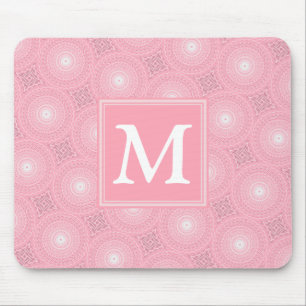 Monogram roze cirkels patroon muismat