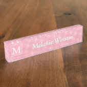 Monogram roze cirkels patroon naambordje (Zijkant)
