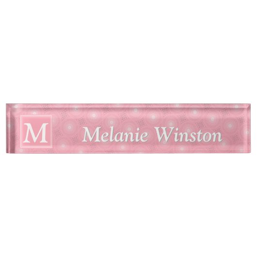 Monogram roze cirkels patroon naambordje (Voorkant)