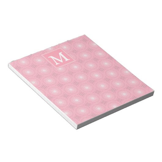 Monogram roze cirkels patroon notitieblok (Schuin)
