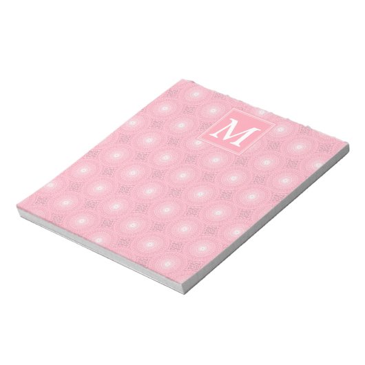 Monogram roze cirkels patroon notitieblok (Linkerzijde)
