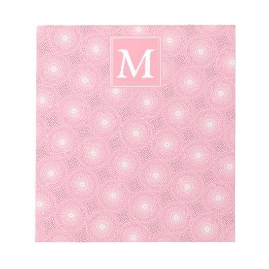 Monogram roze cirkels patroon notitieblok (Voorkant)