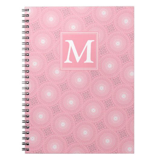 Monogram roze cirkels patroon notitieboek (Voorkant)