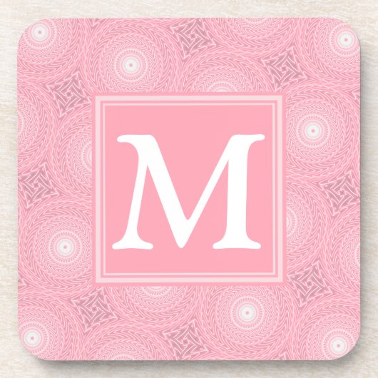 Monogram roze cirkels patroon onderzetter (Voorkant)
