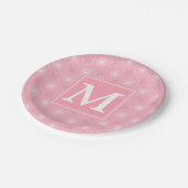 Monogram roze cirkels patroon papieren bordje (Gekanteld)
