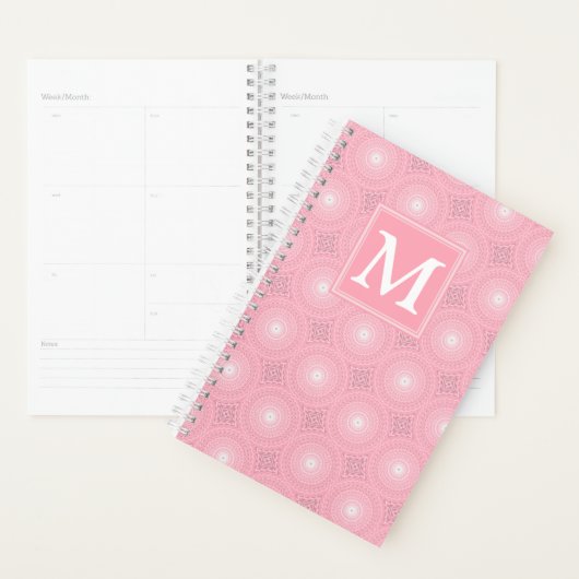 Monogram roze cirkels patroon planner (Display)