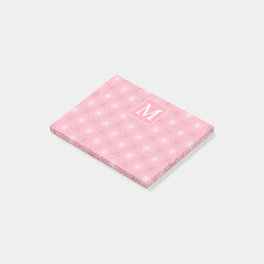 Monogram roze cirkels patroon post-it® notes (Schuin)
