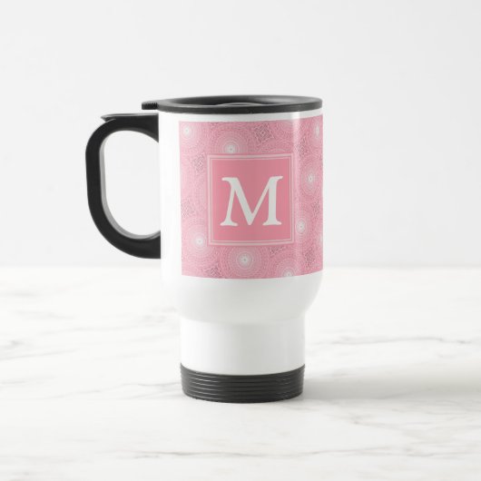 Monogram roze cirkels patroon reisbeker (Links)