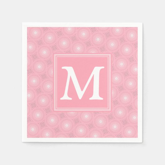 Monogram roze cirkels patroon servetten (Voorkant)