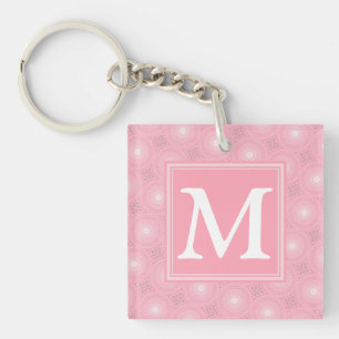 Monogram roze cirkels patroon sleutelhanger