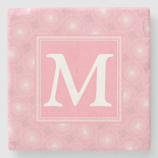 Monogram roze cirkels patroon stenen onderzetter (Voorkant)