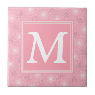 Monogram roze cirkels patroon tegeltje