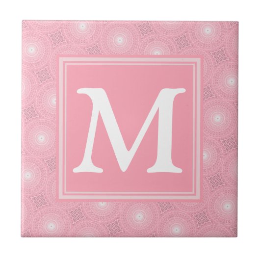 Monogram roze cirkels patroon tegeltje (Voorkant)