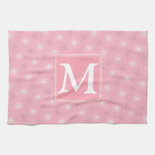 Monogram roze cirkels patroon theedoek