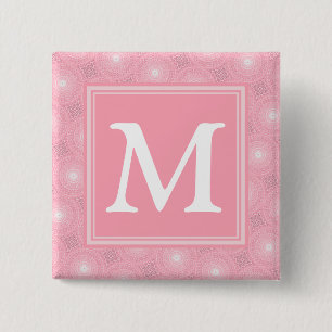 Monogram roze cirkels patroon vierkante button 5,1 cm