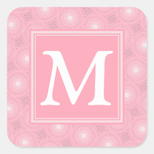 Monogram roze cirkels patroon vierkante sticker