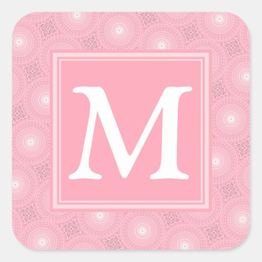 Monogram roze cirkels patroon vierkante sticker (Voorkant)