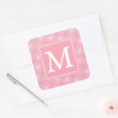 Monogram roze cirkels patroon vierkante sticker (Envelop)
