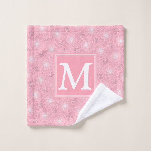 Monogram roze cirkels patroon washandje (Wasdoekje)