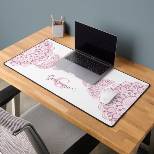 Monogram Roze Confetti Kant Siermandala Bureaumat (Kantoor 2)