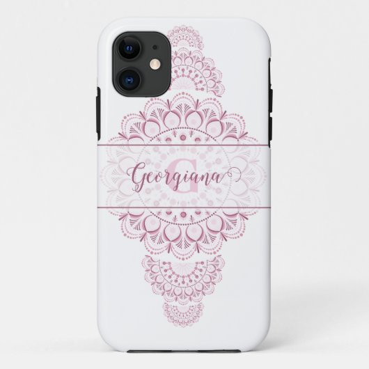 Monogram Roze Confetti Kant Siermandala Case-Mate iPhone Case (Achterkant)