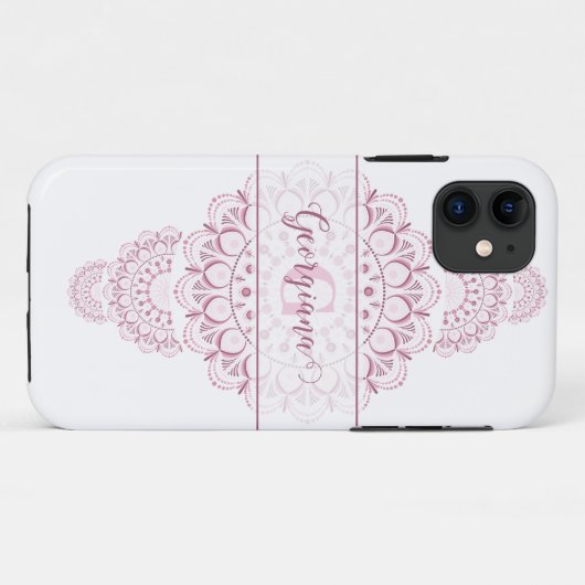 Monogram Roze Confetti Kant Siermandala Case-Mate iPhone Case (Achterkant (horizontaal))
