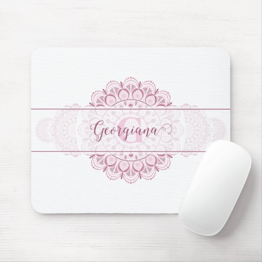 Monogram Roze Confetti Kant Siermandala Muismat (Met muis)