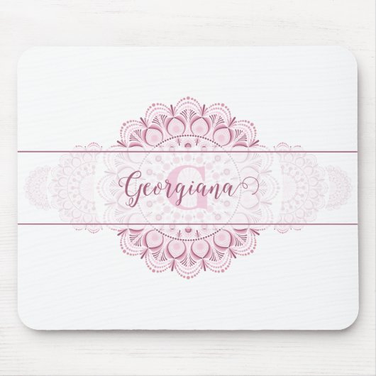 Monogram Roze Confetti Kant Siermandala Muismat (Voorkant)
