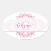 Monogram Roze Confetti Kant Siermandala Ovale Sticker (Voorkant)