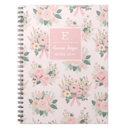 Monogram Roze Coquette Bloemen, Esthetische Bloeme Notitieboek