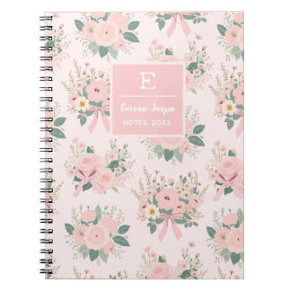 Monogram Roze Coquette Bloemen, Esthetische Bloeme Notitieboek
