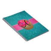 Monogram roze cupcake turquoise glitter notitieboek (Rechterzijde)
