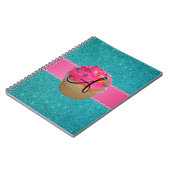 Monogram roze cupcake turquoise glitter notitieboek (Linkerzijde)